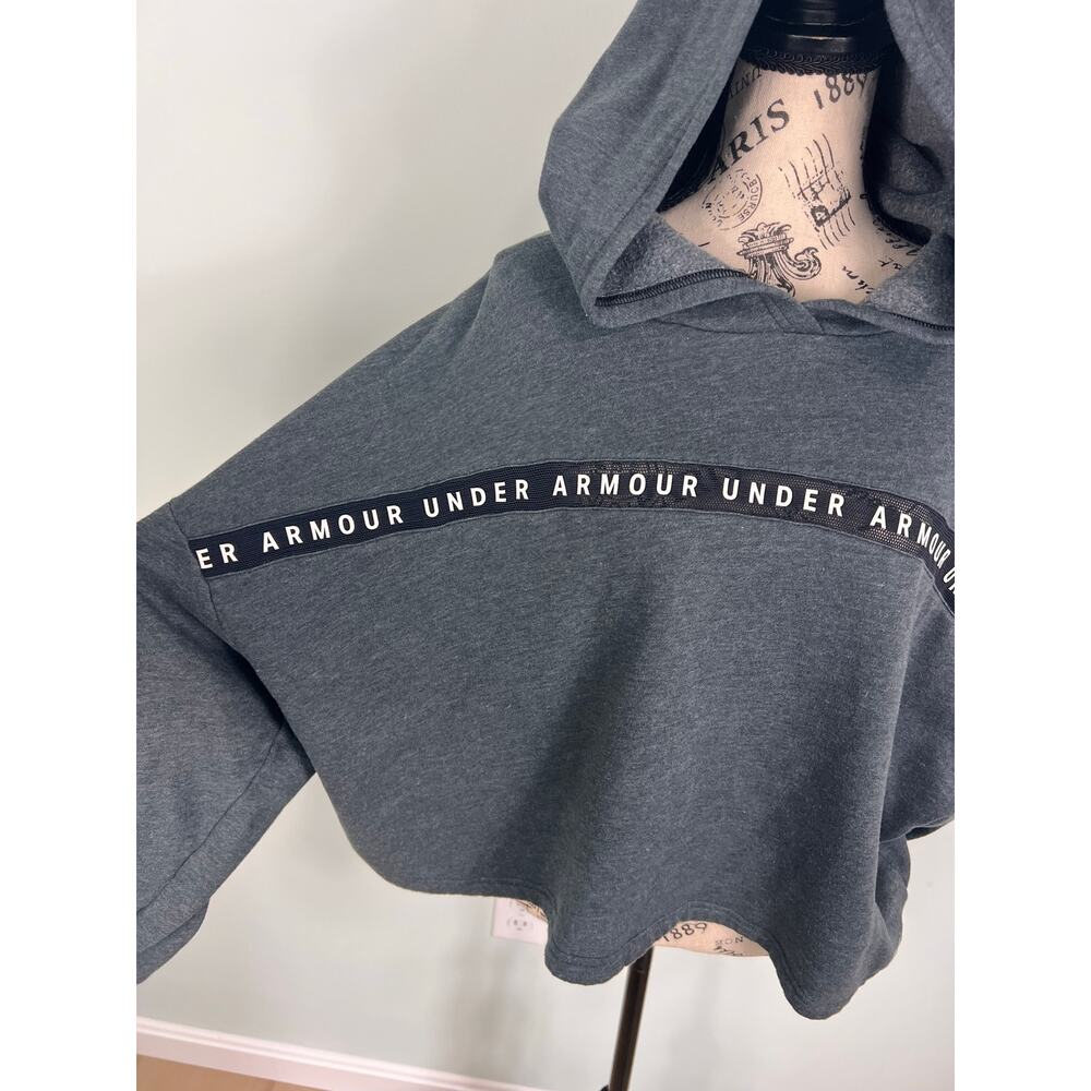 Under Armour Women's Taped Cropped Fleece Gray Hoodie - Picture 4 of 11